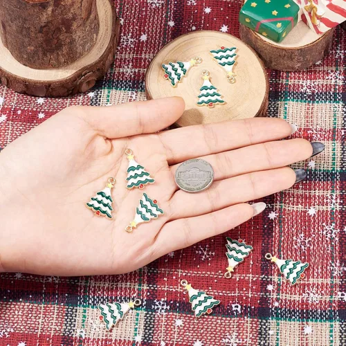 Vista 5 de Cheriswelry Colgantes colgantes de esmalte de aleación de Navidad, dijes de metal, encantadores adornos colgantes para manualidades, pulseras