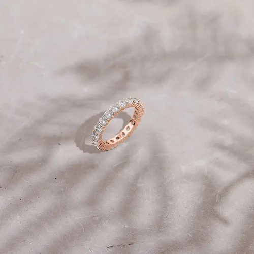 Vista 4 de PAVOI 14K Gold Plated Cubic Zirconia Stackable Eternity Ring 3.0mm Eternity Bands Gold Wedding Ring Band for Women Promise Ring for Couples