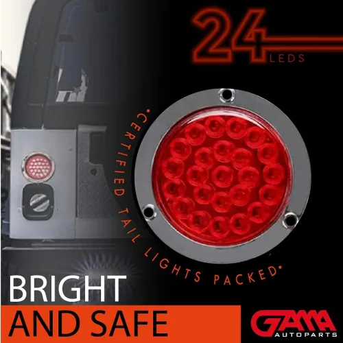 Vista 3 de Gama 2PCS 4 pulgadas redondo 24 LED luz trasera remolque/camión señal de giro trasera (rojo) (6605)