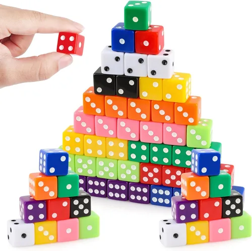 Vista 12 de Juego de 50 dados estándar de 0.63 pulgadas con acrílico negro, blanco, rojo, 6 caras, a granel, dados de casino para fiestas temáticas de casino