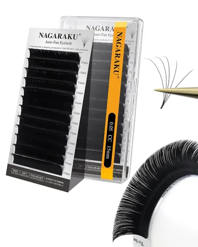 Vista 31 de NAGARAKU Easy Fan - Extensiones de pestañas prefabricadas en abanico de 3 capas, pestañas autoflorecientes de mega volumen, pestañas automáticas