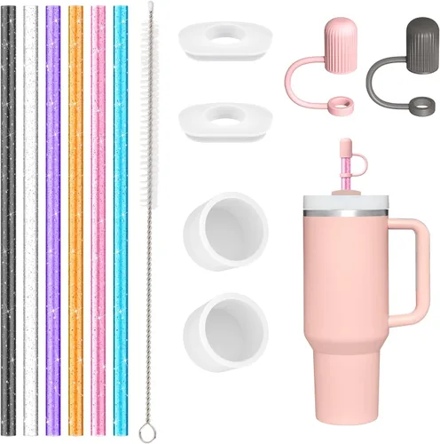 Vista 13 de Aillwith 12 piezas popotes de repuesto para vaso Stanley Cup de 40 oz 30 oz 64 oz, popotes reutilizables para beber con cepillo de limpieza