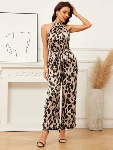 Vista 3 de WDIRARA Enterizo sin mangas con estampado de leopardo para mujer
