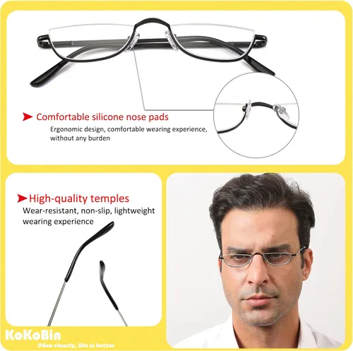 Vista 4 de Gafas de Lectura de Media Montura - 4 Pares de Gafas con Marco de Metal de Media Montura con Bisagra de Resorte Lectores para Hombres y Mujeres