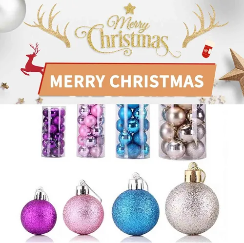 Vista 4 de 24 adornos de bola de Navidad, mini esferas de Navidad de plástico inastillables con cuerda para colgar, juego de bolas decorativas empaquetadas