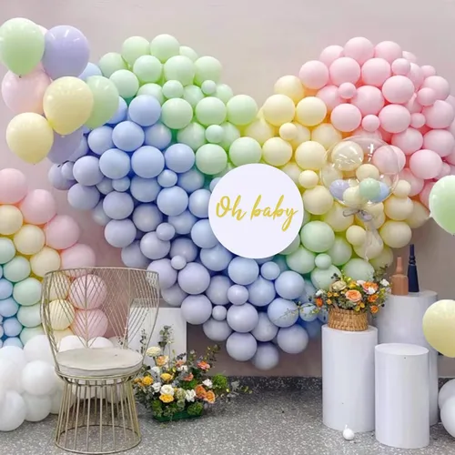 Vista 6 de Juego de 216 guirnaldas de globos arcoíris pastel, kit de arco de globos de látex coloridos para cumpleaños, baby shower, boda, compromiso, Pastel