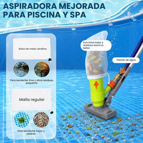 Vista 3 de Sepetrel Kit de limpieza de piscina de lujo con aspiradora de chorro, cepillo, red de skimmer semi-profunda y poste ajustable de 57.5 pulgadas