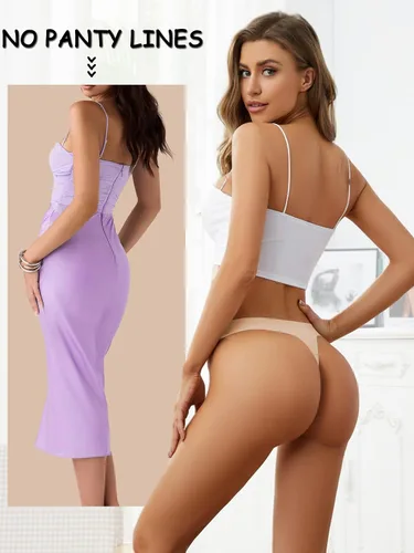 Vista 5 de Tanga G String para mujer, tangas invisibles, con borde ondulado, sin costuras, paquete de 6