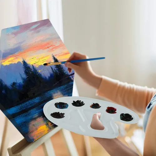 Vista 2 de Lienzo de pintura en blanco con forma hexagonal con marco de madera para artista, panel de lienzo preestirado, lienzo liso pequeño, tableros