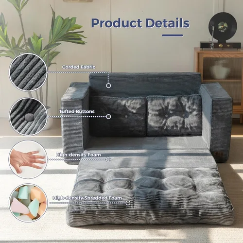 Vista 5 de MAXYOYO - Sofá cama convertible, sofá cama desplegable de dos plazas, sofá cama plegable 2 en 1, sofá de piso desplegable con almohadas para sala