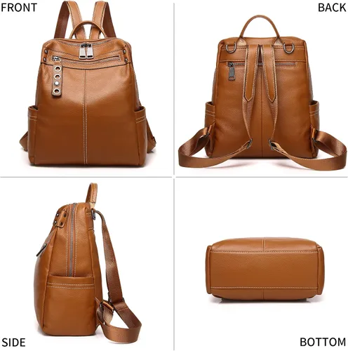 Vista 3 de Bolso mochila de cuero genuino para mujer 8179, naranja marrón, Classic