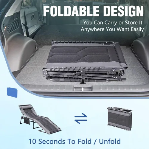 Vista 14 de Devoko - Silla reclinable plegable para exterior acolchada portátil de 4 pliegues, silla lounge resistente con almohada y bolsillo lateral para Gris