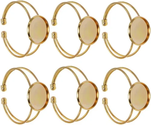 Vista 8 de Exceart 6 unidades de pulseras con ajuste de cabujón redondo en blanco, bandejas de bisel ajustables, pulseras para bricolaje y fabricación de joyas