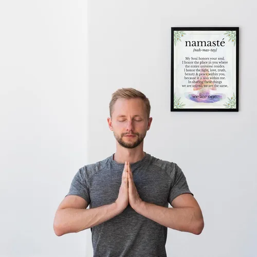 Vista 4 de We Are One - Decoración de pared inspiradora, flores y Namaste, impresión inspiradora de yoga para pared, es una foto motivacional con citas