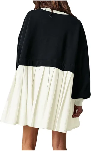 Vista 3 de Sudadera de gran tamaño para mujer, cuello redondo, minivestido de manga larga, sin botones, ajuste relajado, sudaderas de moda