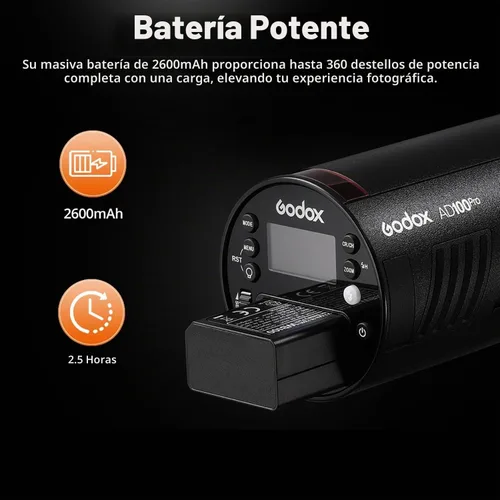 Vista 5 de Godox AD100Pro AD100 Pro 100Ws TTL Flash para exteriores