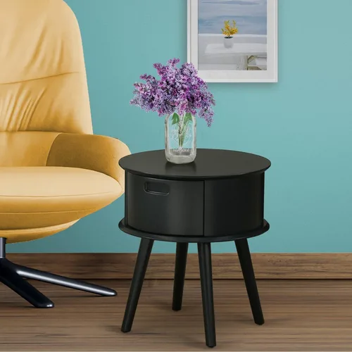 Vista 2 de East West Furniture GONE11 Gorgeous Gordon - Mesita de noche redonda de una pieza con cajón, 1 paquete, acabado negro