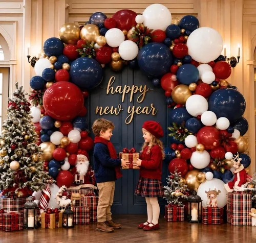 Vista 6 de Arco de globos rojo, blanco y azul, doble relleno, kit de guirnalda de globos de látex dorado con látex dorado para cumpleaños, 4 de julio, Día