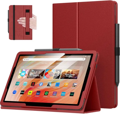 Vista 29 de MoKo - Funda para tablet Kindle Fire HD 10 y 10 Plus (11.ª generación, versión 2021), diseño delgado y plegable con función de encendido y apagado
