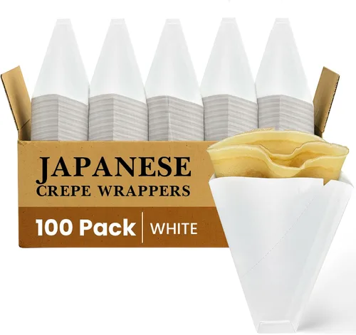 Vista 11 de Friteshop Eco Brown - Envolturas de crepé japonesas, conos desechables seguros para alimentos para crepes, postres, recipientes de papel resistentes