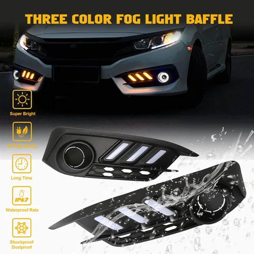Vista 4 de x xotic tech Cubierta de bisel de luces antiniebla LED para parachoques delantero, compatible con Honda Civic 10ª generación 2016-2018 2/4 puertas