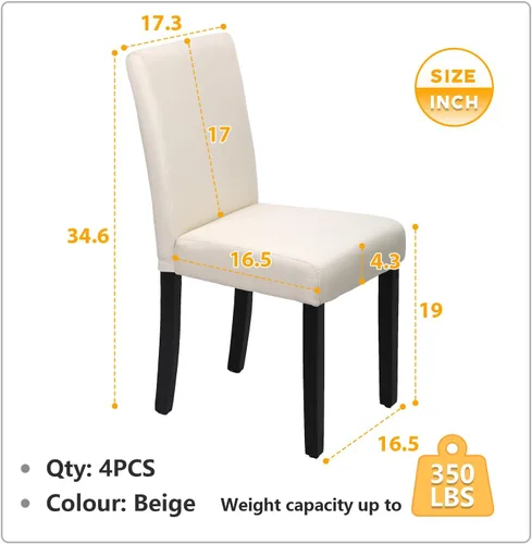 Vista 3 de Sillas de comedor de estilo urbano, de piel y con patas de madera maciza, 76.2 cm, 4