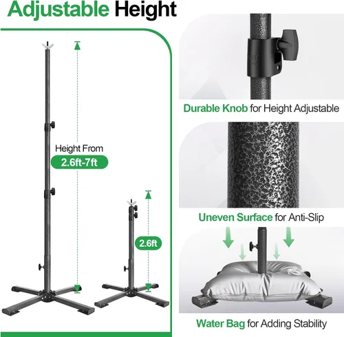 Vista 5 de EMART Kit de soporte de telón de fondo portátil con base plana plegable, ajustable de 7 pies de altura y 10 pies de ancho de tubería y telón