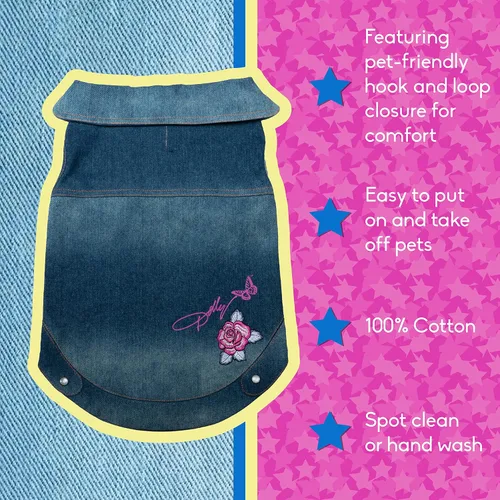 Vista 5 de Dolly Doggy Parton - Chaqueta de mezclilla azul con cuello para perros, ropa para perros