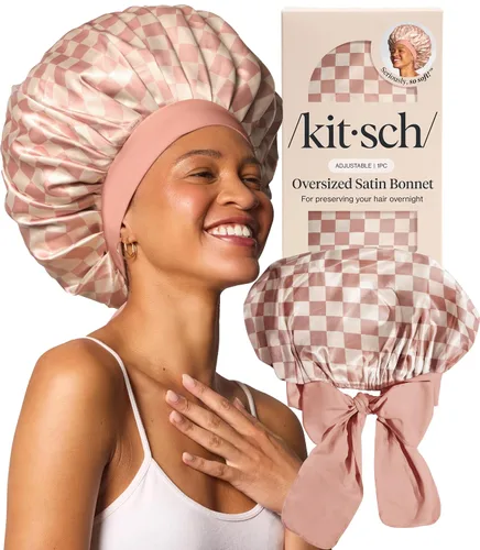Vista 15 de Kitsch Gorro de Satén XL para Dormir - Aura Más suave que el gorro de seda para mujeres que duermen, ajuste seguro, ajustable y evita roturas