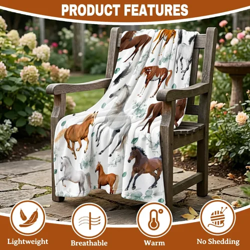 Vista 3 de Mantas de Caballo Regalos para Niñas y Niños, Manta de Franela Floral Ultra Suave para Decoración de Sofá/Sofá/Viajes/Campamento, Regalos
