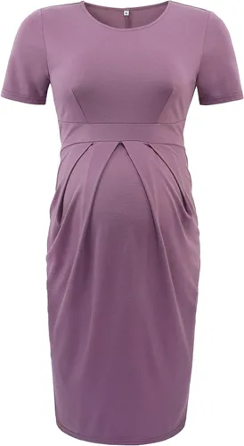 Vista 2 de AONESX Elegante vestido de maternidad de manga corta para uso casual, trabajo, vestido de baby shower, vestido de maternidad para sesión de fotos