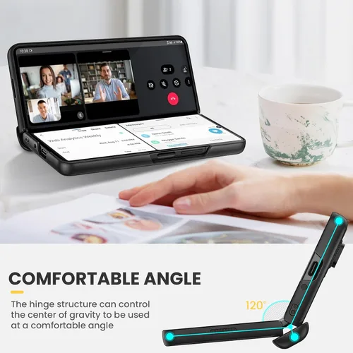 Vista 7 de Ruky Funda para Galaxy Z Fold 5 con protección de bisagra, carcasa de cuerpo completo con soporte magnético integrado y protector de pantalla