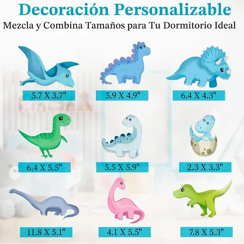Vista 5 de Decoración de habitación de dinosaurios, calcomanías de pared de dinosaurios que brillan en la oscuridad para dormitorio de niños, calcomanías