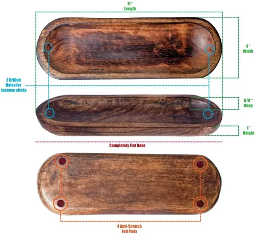 Vista 5 de Quemador doble de madera para incienso - Colector de cenizas grande hecho a mano para decoración del hogar