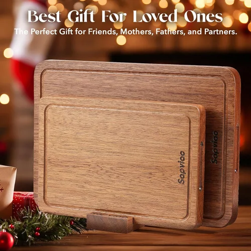 Vista 8 de Tabla de cortar de madera de teca, diseño unibody sólido, una pieza, duradera, apta para cuchillos, tabla de cortar de madera con ranuras profundas