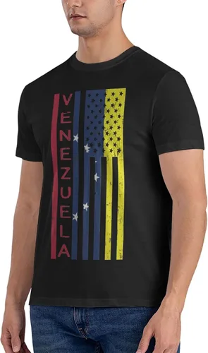 Vista 3 de Camiseta unisex de algodón con cuello redondo para hombre Venezuela-Us-Flag-Country-Pride - Negro