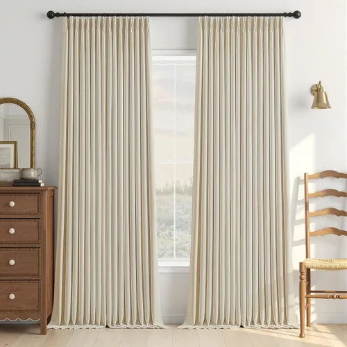 Vista 73 de Cortinas opacas de lino plisado natural de 96 pulgadas de largo