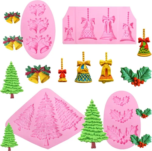 Vista 12 de Moldes de Navidad para fondant, 3 paquetes de moldes pequeños de silicona para decoración de pasteles, adornos de cupcakes, pasta de goma