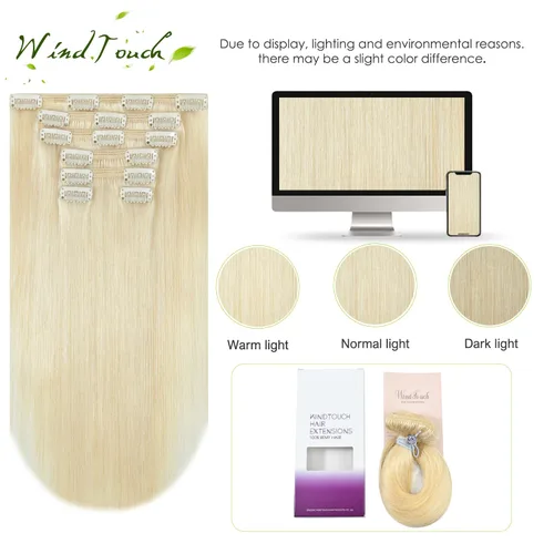Vista 71 de WindTouch - Extensiones de cabello humano real con clip, color marrón claro a rubio con reflejos #6P613, 22 pulgadas, 4.33 onzas, 7 piezas #6p613