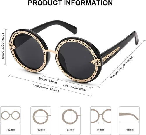 Vista 5 de SKYWAY Gafas de sol redondas de gran tamaño retro brillantes para mujer, estilo hippie clásico, protección solar 400