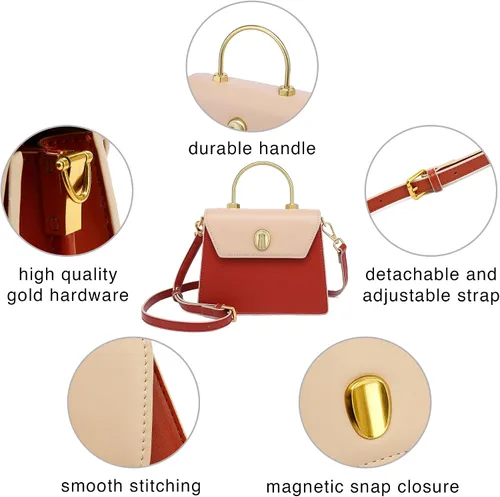 Vista 5 de Scarleton Bolso de mano dorado con asa superior para mujer, bolso de hombro cruzado, piel sintética, sólido, adulto