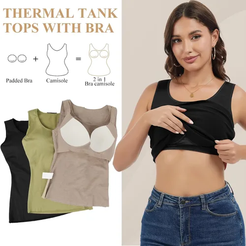 Vista 6 de JOYSHAPER Camiseta térmica sin mangas para mujer, ropa interior de forro polar, camiseta sin mangas, chaleco de capa base cálida