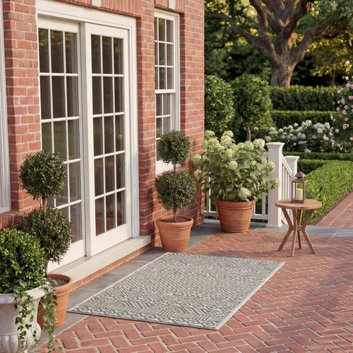 Vista 59 de SAFAVIEH Alfombra lavable para exteriores, colección Courtyard de 2.3 x 6.7 pies, beige y azul aguamarina, no desprende pelusa y es fácil