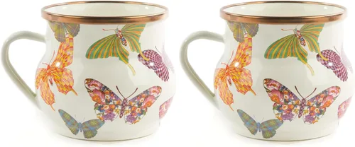 Vista 10 de MACKENZIE-CHILDS - Taza esmaltada, 16 onzas, jardín de mariposas Butterfly Garden