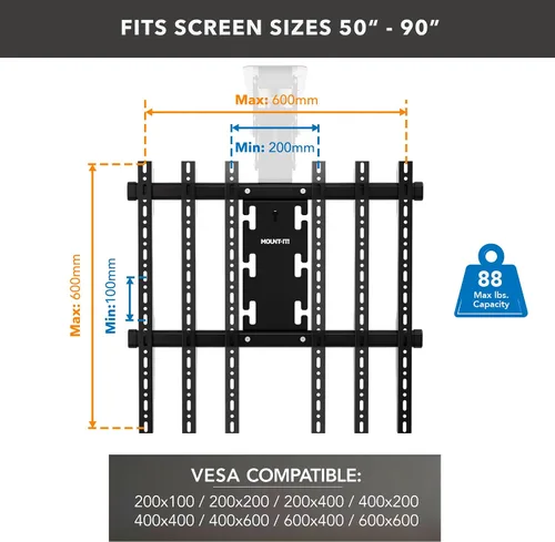 Vista 6 de Mount-It! Soporte motorizado para TV de techo – Soporte de TV eléctrico silencioso abatible para pantallas de 50 a 90 pulgadas, diseño desplegable