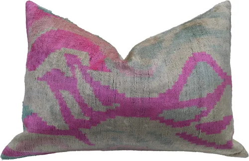 Vista 10 de Almohada decorativa hecha a mano con relleno de plumón, alta calidad, rosa y beige, funda de cojín de seda de terciopelo suave para sala de estar