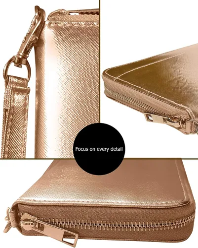 Vista 3 de Cartera de viaje organizador de documentos RFID pasaporte caso titular de la familia (oro rosa)