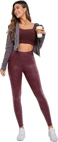 Vista 4 de CRZ YOGA - Leggings de piel sintética mate para mujer, de 25 a 28 pulgadas, pantalones de cuero elásticos de cintura alta, mallas de cuero