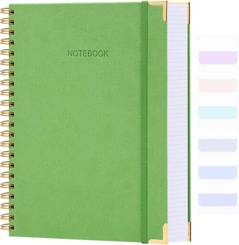 Vista 7 de Cuaderno de espiral, diario de cuero de tapa dura para mujeres y hombres, cuadernos gruesos de 300 páginas con rayas universitarias para el trabajo