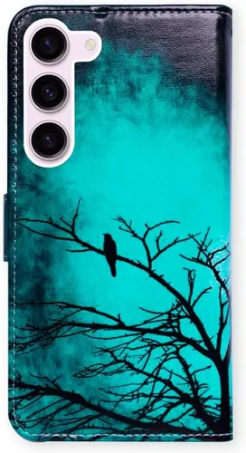 Vista 7 de Bcov Funda para Samsung Galaxy S23 Plus, de piel con tapa y soporte para tarjeta y soporte para Samsung Galaxy S23 Plus Patrón de pájaro negro.